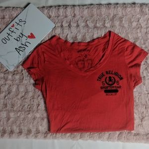 TRUE RELIGION Red V-Neck Top Size Small